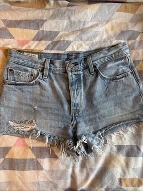 Levi's 501 Demin Shorts-Light Blue Distressed Frayed hem